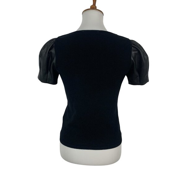 Siani Milano Top XS Black Knit Short Sleeve‎ Puff Sleeve Minimal Chic - Picture 4 of 6